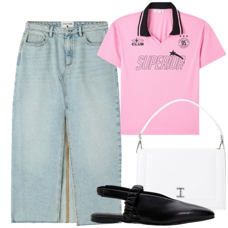 Outfit donna - Superior. Stile Casual per Tutti i giorni. Abbinamento con ballerine, gonne longuette, polo, borse a tracolla.