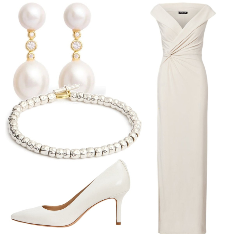 Outfit donna - Si. per Cerimonia. Abbinamento con décolleté, vestiti lunghi, braccialetti, orecchini.