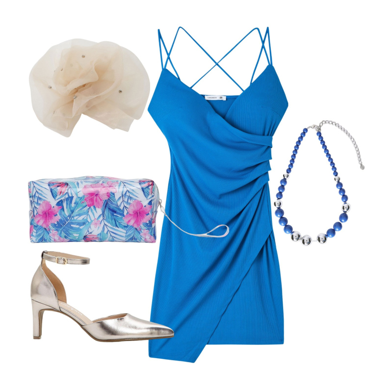 Outfit donna - Party in terrazza. Stile Glamour per Serata fuori. Abbinamento con décolleté, vestiti, pochette, foulard, collane.