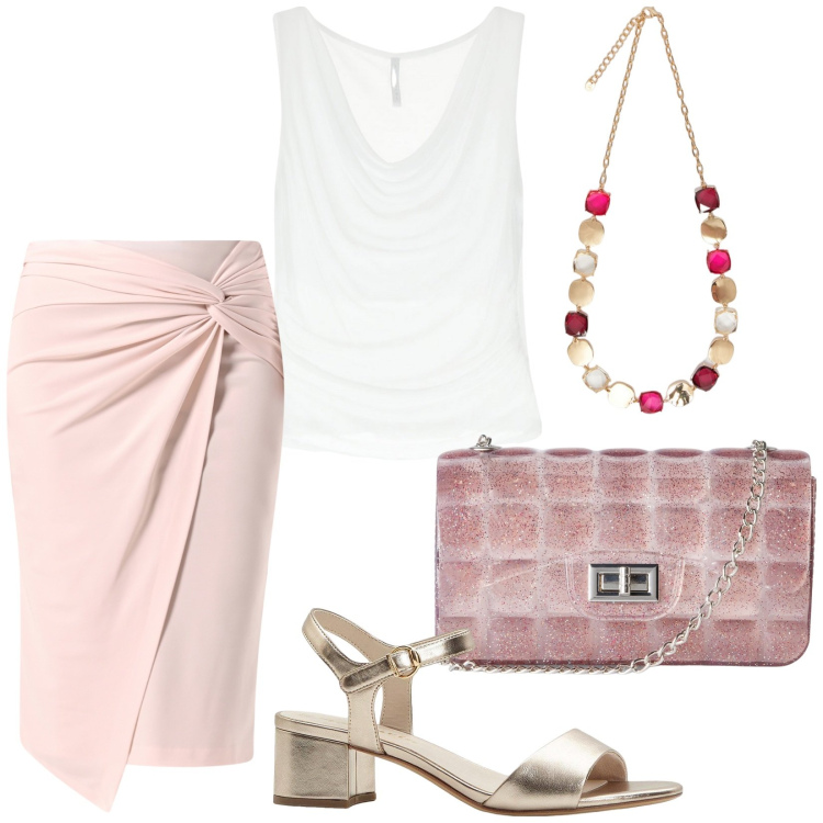 Outfit donna - Total look #2201563. Stile Romantica per Serata fuori. Abbinamento con sandali col tacco, borse a tracolla, gonne, top, collane.
