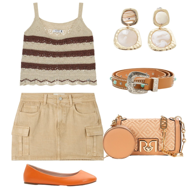 Outfit donna - Mini dress. Stile Casual per Tutti i giorni. Abbinamento con ballerine, minigonne, cinture, borse a tracolla, top, orecchini.