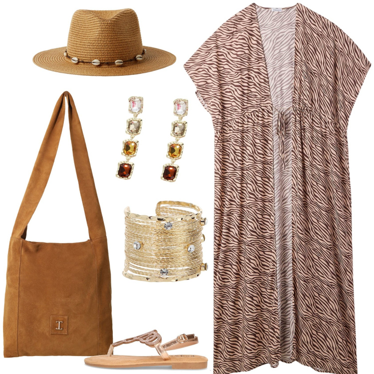 Outfit donna - Viaggio in Turchia. Stile Etnico per Serata fuori. Abbinamento con borse a tracolla, braccialetti, orecchini, cappelli, caftani, sandali in pelle.