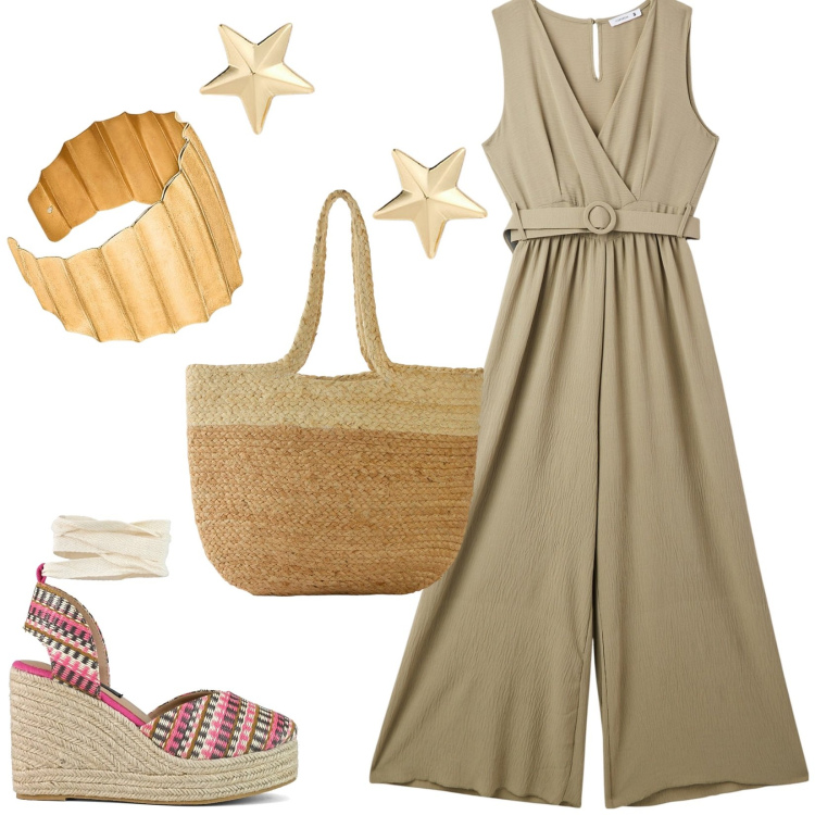 Outfit donna - Total look #2201629. Stile Casual per Tutti i giorni. Abbinamento con shopping bag, tute, orecchini, zeppe, braccialetti.