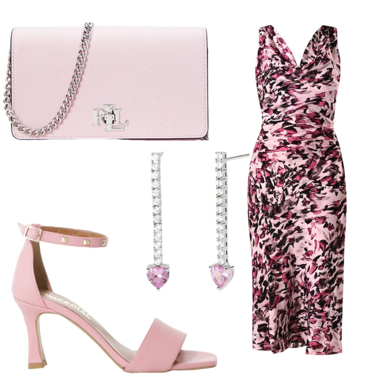 Outfit donna - Pink. Abbinamento con orecchini, vestiti a tubino, sandali col tacco, borse a tracolla.
