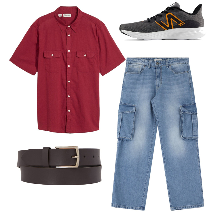 Outfit uomo - Cargo jeans. Stile Casual per Tutti i giorni. Abbinamento con camicie a manica corta, jeans, cinture, sneakers.