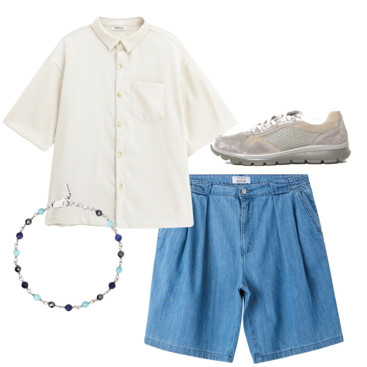 Outfit uomo - I bermuda con le pinces. Stile Trendy per Tutti i giorni. Abbinamento con shorts, braccialetti, camicie a manica corta, scarpe stringate.