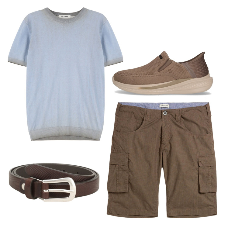 Outfit uomo - Chic e casual. Stile Casual per Tutti i giorni. Abbinamento con bermuda, maglieria, cinture, sneakers.