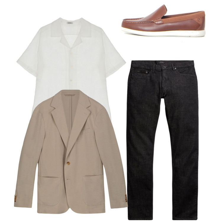 Outfit uomo - In centro. Stile Casual per Tutti i giorni. Abbinamento con camicie a manica corta, jeans, giacche, scarpe stringate.