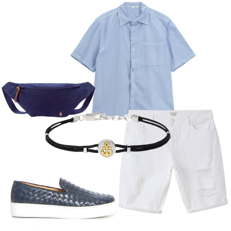 Outfit uomo - Total look #2201831. Stile Casual per Tutti i giorni. Abbinamento con braccialetti, bermuda, camicie, borse sportive, sneakers.