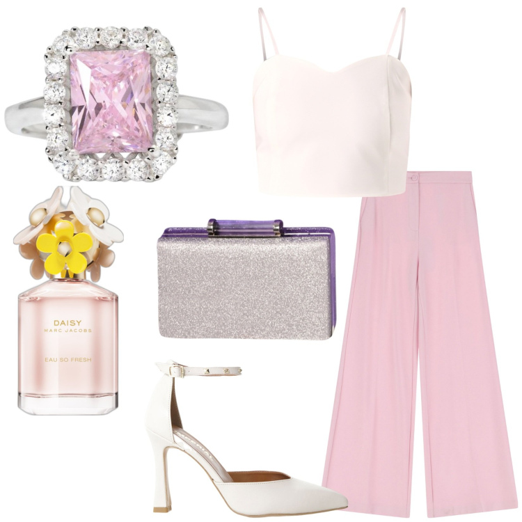 Outfit donna - Total look #2201834. Stile Minimal per Serata fuori. Abbinamento con profumi, anelli, canottiere, pochette, pantaloni, décolleté.