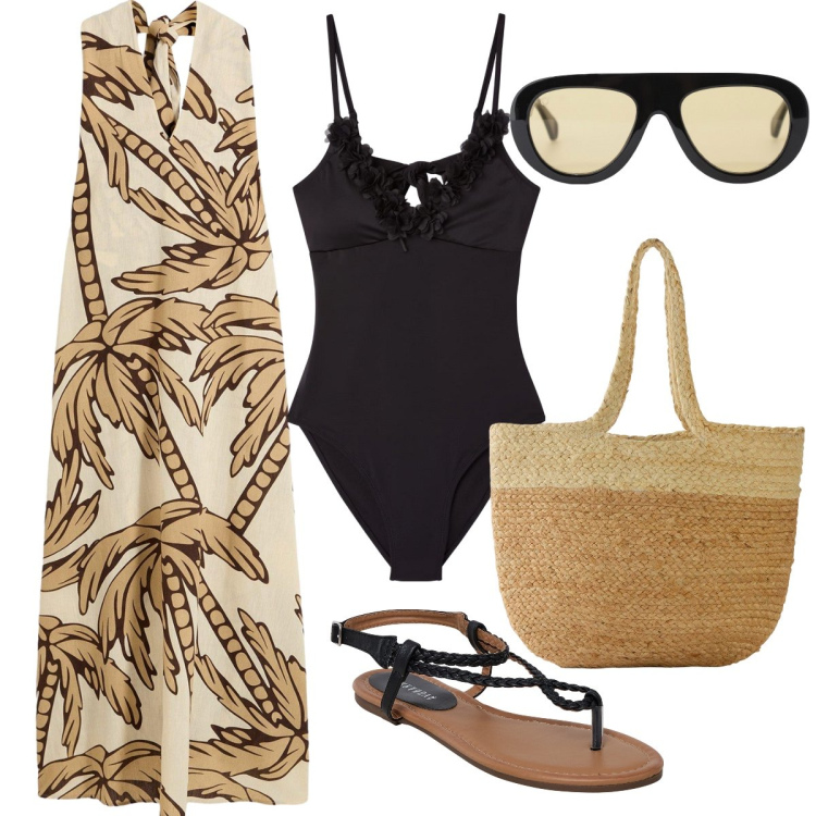 Outfit donna - Perfetta per la spiaggia. Stile Boho per Mare. Abbinamento con vestiti, shopping bag, ciabatte, costumi interi, occhiali da sole.