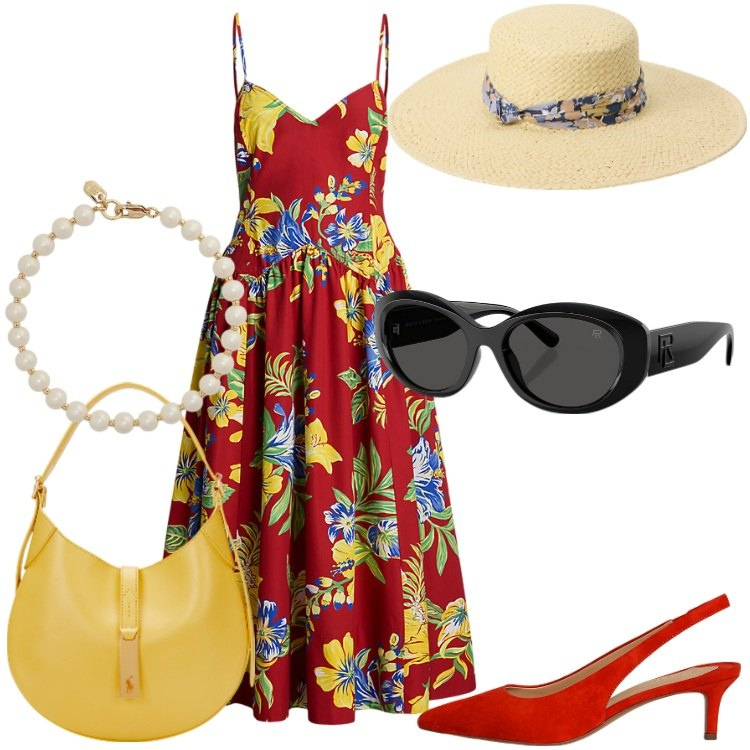 Outfit donna - Capri vintage retrò. Stile Vintage retrò per Tutti i giorni. Abbinamento con occhiali da sole, décolleté, braccialetti, borse a spalla, cappelli, vestiti asimmetrici.