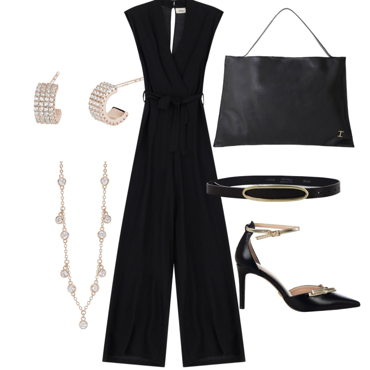 Outfit donna - Jumplove. Stile Glamour per Serata fuori. Abbinamento con orecchini, collane, décolleté, borse a spalla, tute, cinture.