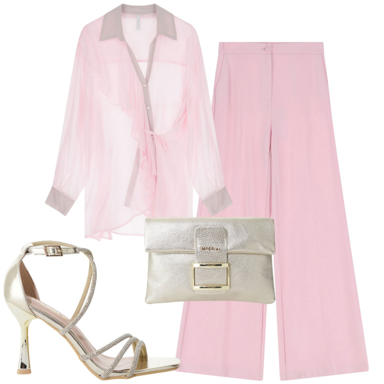 Outfit donna - Imperial. Stile Chic per Cerimonia. Abbinamento con camicie, pantaloni, sandali col tacco, pochette.