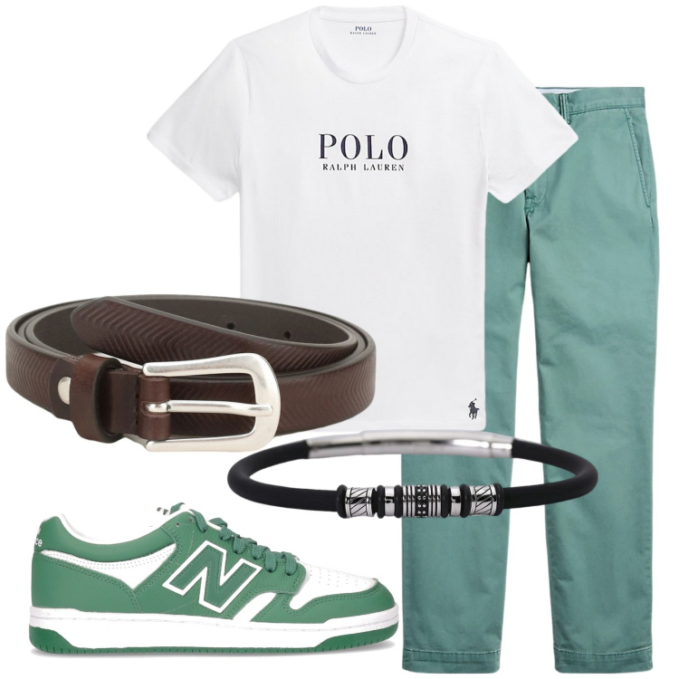 Outfit uomo - Total look #2202050. Stile Casual per Tutti i giorni. Abbinamento con braccialetti, cinture, pantaloni, t-shirt, sneakers.