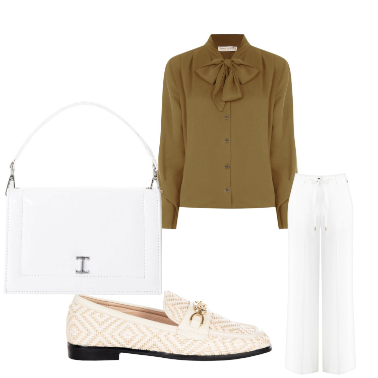 Outfit donna - Bon ton. Stile Bon Ton per Ufficio. Abbinamento con borse a tracolla, pantaloni, mocassini, bluse.