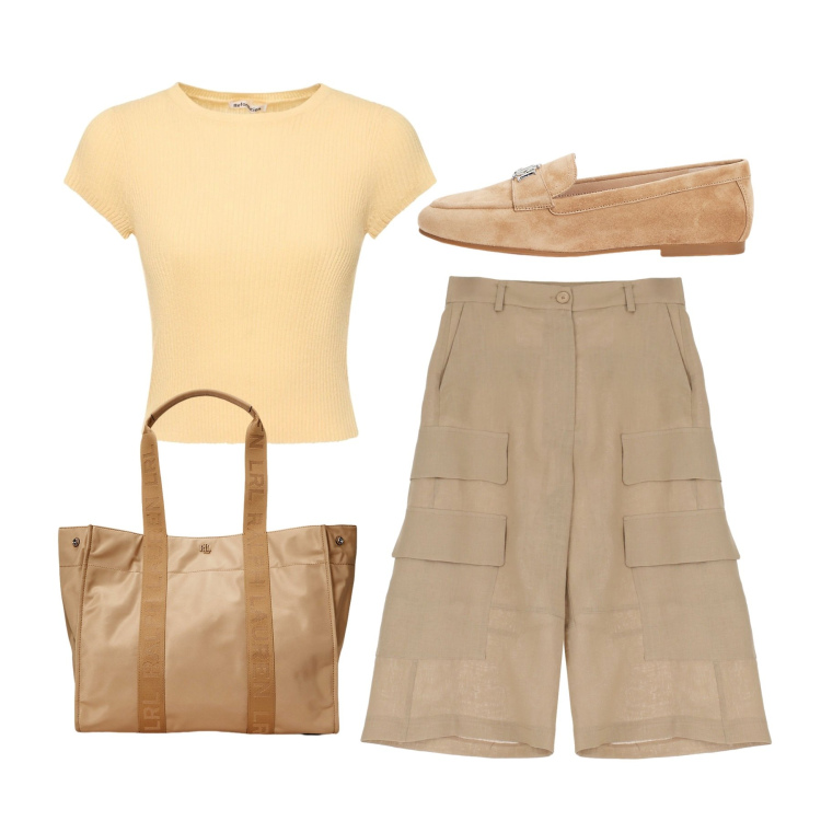 Outfit donna - Preppy. Stile Preppy per Tutti i giorni. Abbinamento con shorts, mocassini, borse tote, maglieria.