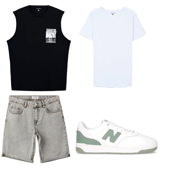 Outfit uomo - Strati estivi. Stile Urban per Tutti i giorni. Abbinamento con bermuda, canottiere, t-shirt, sneakers.