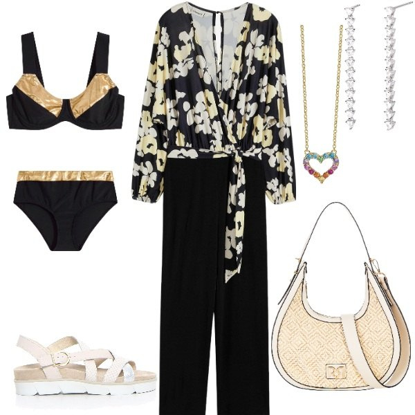 Outfit donna - Total look #2202153. Stile Glamour per Serata fuori. Abbinamento con bikini, tute, borse a mano, orecchini, collane, sandali.