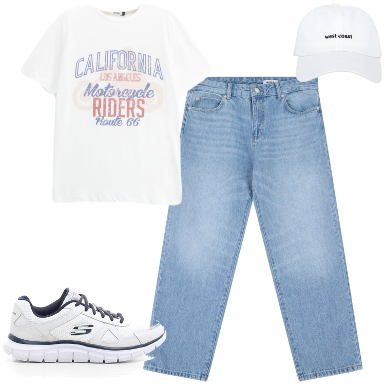 Outfit uomo - Total look #2202161. Stile Casual per Tutti i giorni. Abbinamento con cappelli, jeans, t-shirt, sneakers.