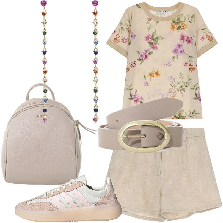 Outfit donna - Please - Summer Sale SS25. Stile Trendy per Tutti i giorni. Abbinamento con orecchini, t-shirt, pantaloni corti, zaini, cinture, sneakers.