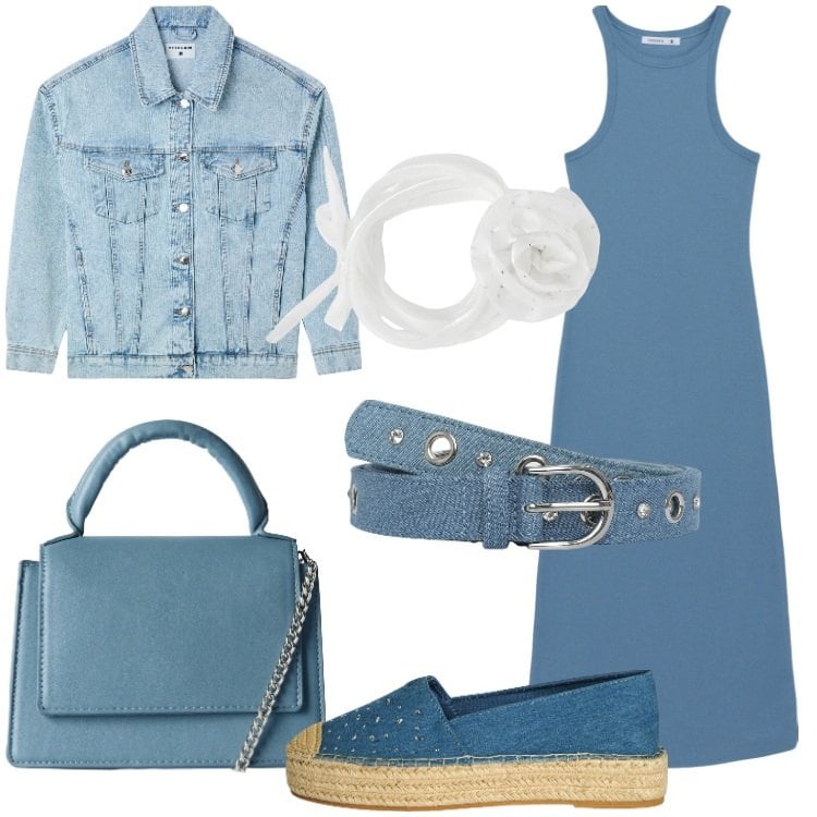 Outfit donna - Terranova - Summer Sale 2025. Stile Basic per Serata fuori. Abbinamento con vestiti lunghi, espadrillas, collane, cinture, borse a tracolla, cappotti.
