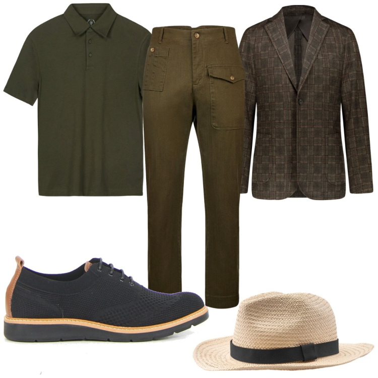 Outfit uomo - Total look #2202291. Stile Business/Elegante per Ufficio. Abbinamento con giacche, polo, pantaloni, scarpe stringate, cappelli.