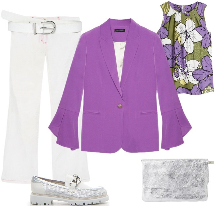 Outfit donna - Total look #2202298. Stile Boho per Cerimonia. Abbinamento con top, cinture, borse a tracolla, blazer, pantaloni, mocassini.
