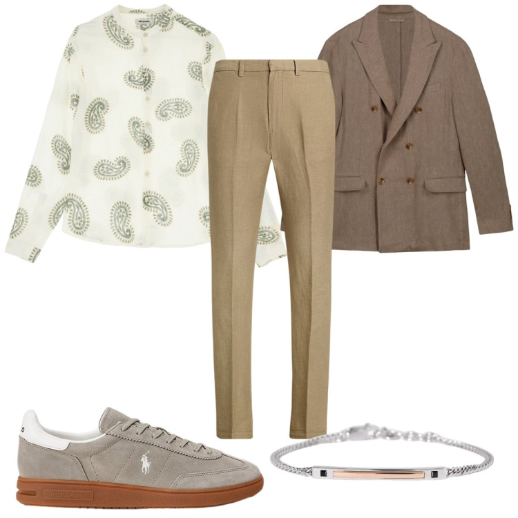 Outfit uomo - Total look #2202307. Stile Trendy per Ufficio. Abbinamento con braccialetti, camicie, pantaloni, sneakers, giacche.
