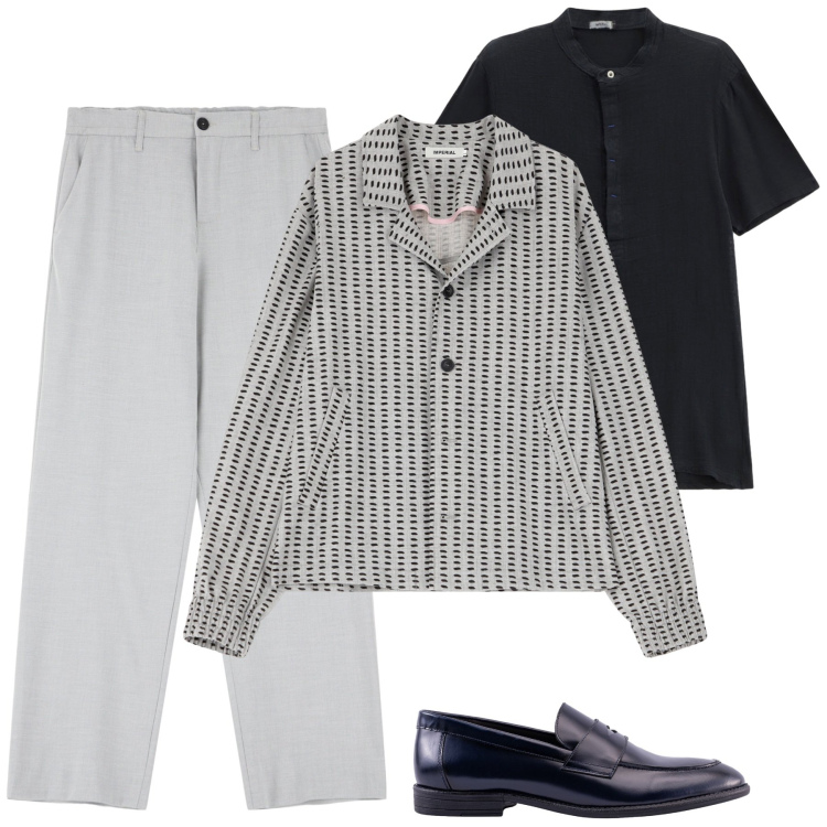 Outfit uomo - Total look #2202316. Stile Casual per Serata speciale. Abbinamento con cappotti, t-shirt, pantaloni, scarpe stringate.