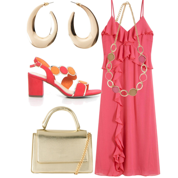 Outfit donna - Total look #2202320. Stile Bon Ton per Cerimonia. Abbinamento con vestiti midi/longuette, orecchini, borse a tracolla, collane, sandali col tacco.