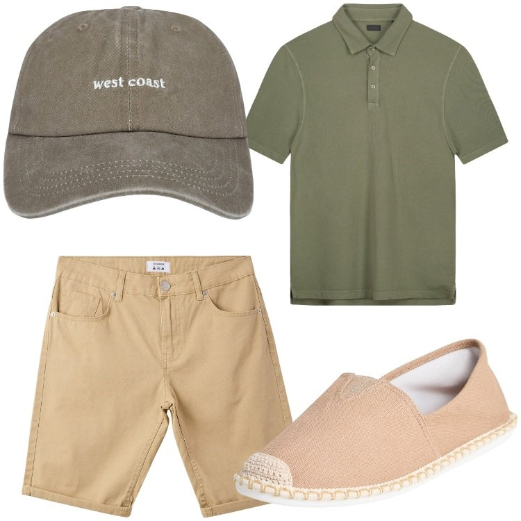 Outfit uomo - Ti raggiungo sabato. Stile Casual per Tutti i giorni. Abbinamento con espadrillas, cappelli, bermuda, polo.
