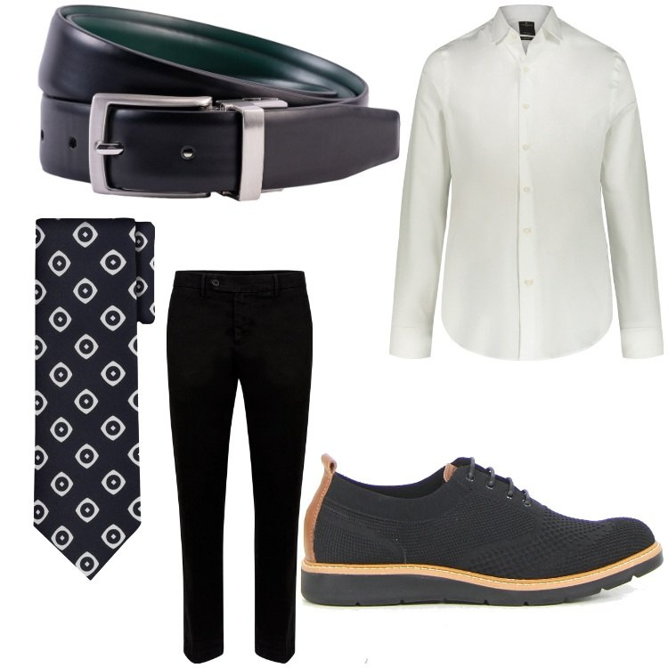 Outfit uomo - Superclassico. Stile Business/Elegante per Serata speciale. Abbinamento con scarpe stringate, camicie, pantaloni chino, cravatte, cinture.