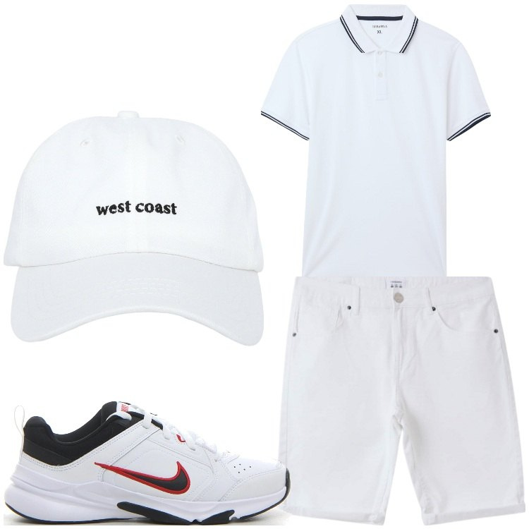 Outfit uomo - Al golf. Stile Casual per Sport. Abbinamento con polo, cappelli, bermuda, sneakers.