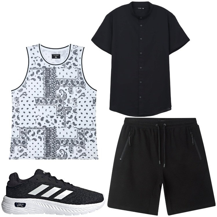 Outfit uomo - Stile. Stile Casual per Tutti i giorni. Abbinamento con canottiere, bermuda, camicie a manica corta, sneakers.