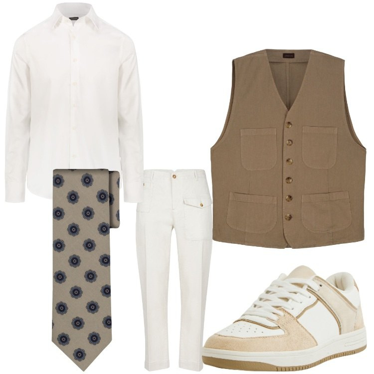 Outfit uomo - Sognando le vacanze. Stile Business/Elegante per Ufficio. Abbinamento con sneakers, pantaloni, gilet, cravatte, camicie.