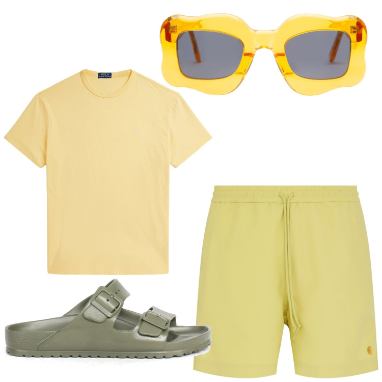 Outfit uomo - Mare aspettami. Stile Casual per Mare. Abbinamento con t-shirt, sandali, occhiali da sole, shorts.