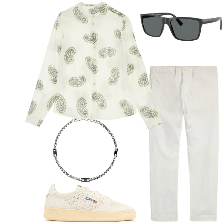 Outfit uomo - Super trendy. Stile Trendy per Serata speciale. Abbinamento con braccialetti, camicie, occhiali da sole, pantaloni, sneakers.