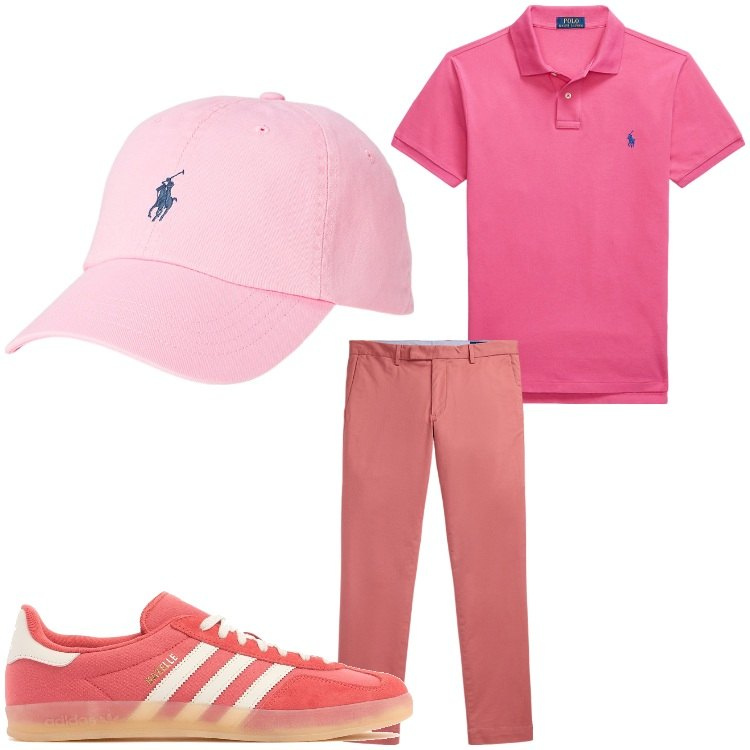 Outfit uomo - Inusuale. Stile Casual per Tutti i giorni. Abbinamento con cappelli, pantaloni chino, polo, sneakers.