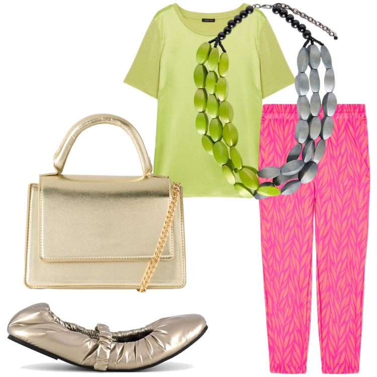 Outfit donna - Total look #2202466. Stile Casual per Tutti i giorni. Abbinamento con borse a tracolla, t-shirt, pantaloni, ballerine, collane.