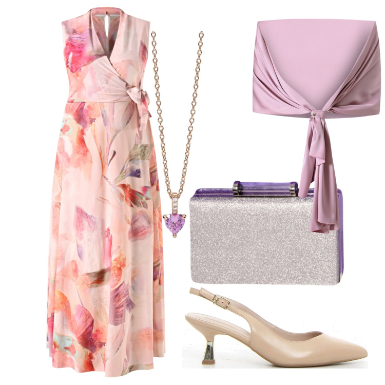 Outfit donna - Petali. Stile Chic per Cerimonia. Abbinamento con ciondoli, scialli, vestiti lunghi, pochette, décolleté.