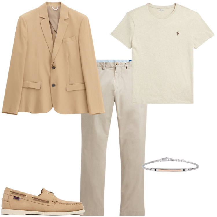 Outfit uomo - Total look #2202497. Stile Business/Elegante per Ufficio. Abbinamento con braccialetti, giacche, pantaloni, t-shirt, scarpe stringate.