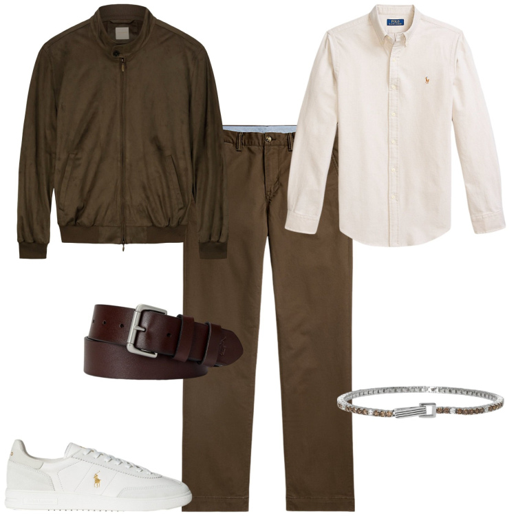 Outfit uomo - Total look #2202502. Stile Trendy per Serata speciale. Abbinamento con braccialetti, cinture, pantaloni chino, sneakers, camicie, giacche.