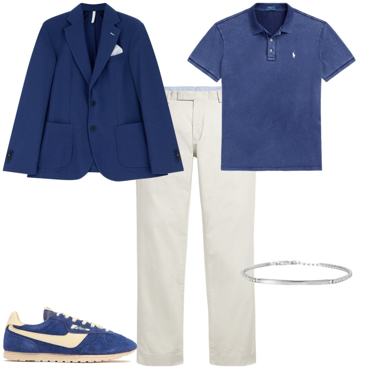 Outfit uomo - Total look #2202506. Stile Trendy per Serata speciale. Abbinamento con braccialetti, giacche, pantaloni chino, polo, sneakers.