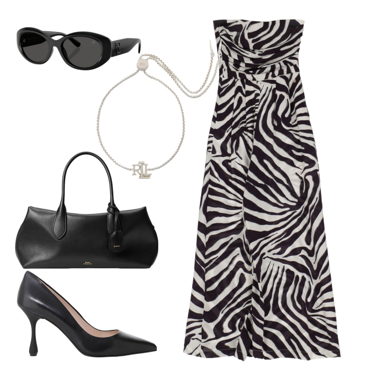Outfit donna - Imperial 2. Stile Chic per Serata fuori. Abbinamento con tute, décolleté, borse a mano, occhiali da sole, braccialetti.