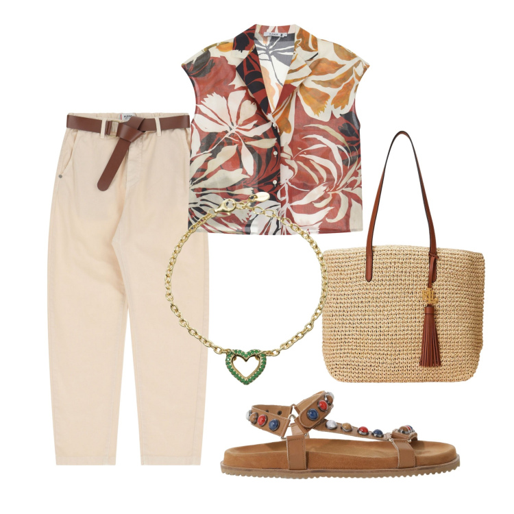 Outfit donna - Please Summer 2. Stile Casual per Mare. Abbinamento con braccialetti, pantaloni chino, camicie, sandali, borse tote.