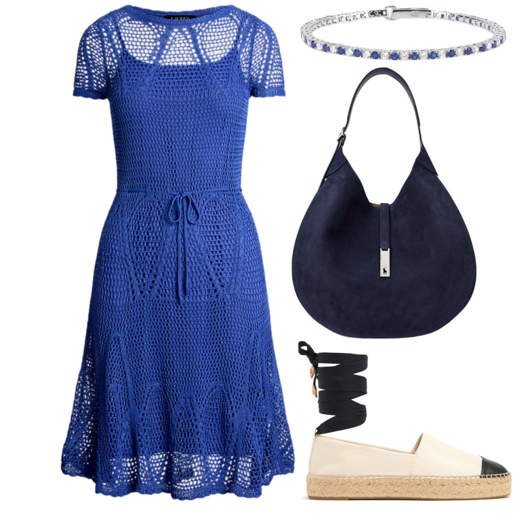 Outfit donna - Semplice ed elegante. Stile Bon Ton per Tutti i giorni. Abbinamento con braccialetti, vestiti, borse a spalla, espadrillas.