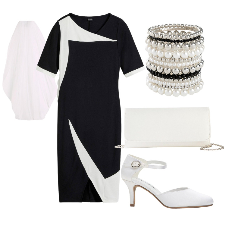 Outfit donna - Sempre elegante. Stile Bon Ton per Serata fuori. Abbinamento con vestiti a tubino, braccialetti, pochette, foulard, décolleté.