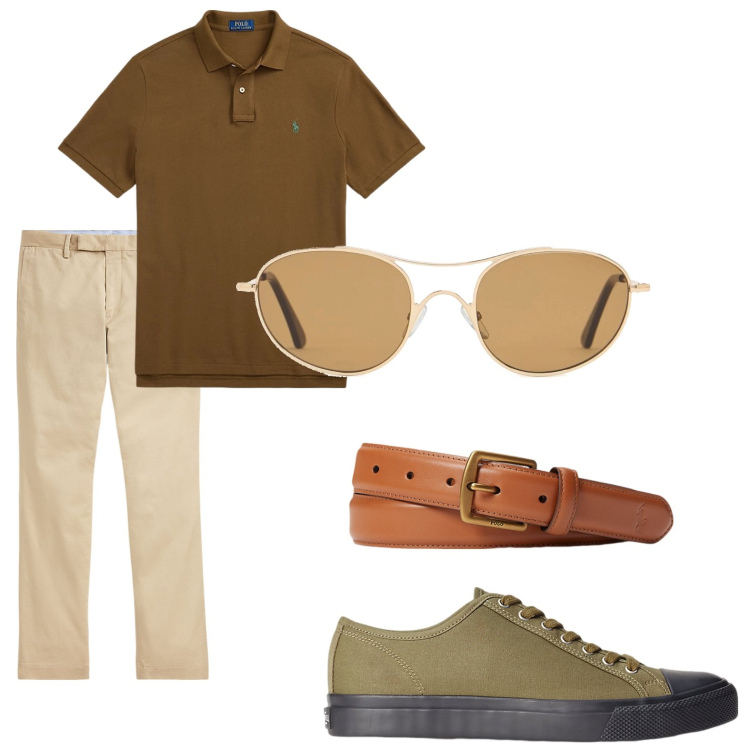 Outfit uomo - Total look #2202548. Abbinamento con sneakers, cinture, pantaloni chino, polo, occhiali da sole.