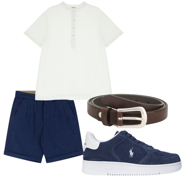 Outfit uomo - Total look #2202554. Abbinamento con bermuda, cinture, t-shirt, sneakers.
